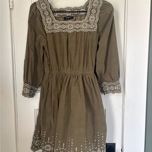 Brown Dress with White Embroidery